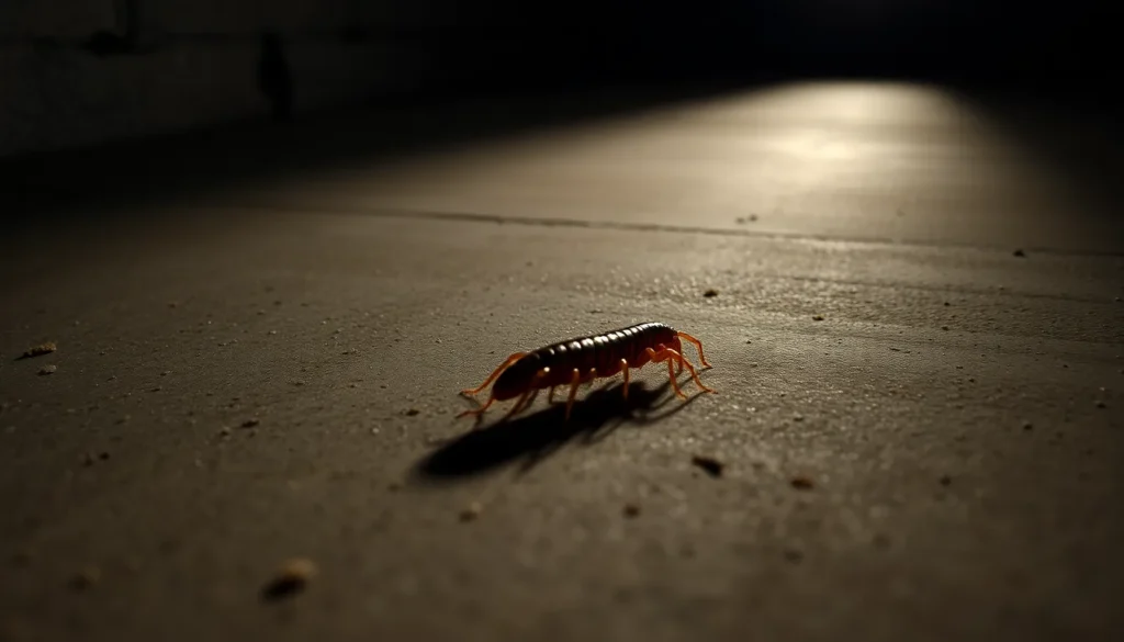 House centipede on concrete basement floor