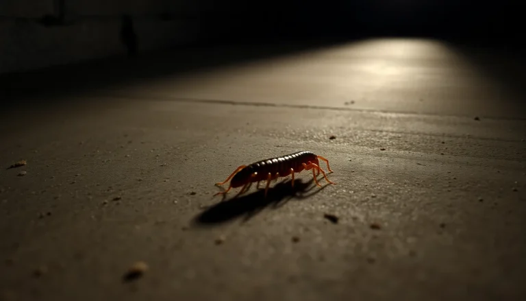 House centipede on concrete basement floor